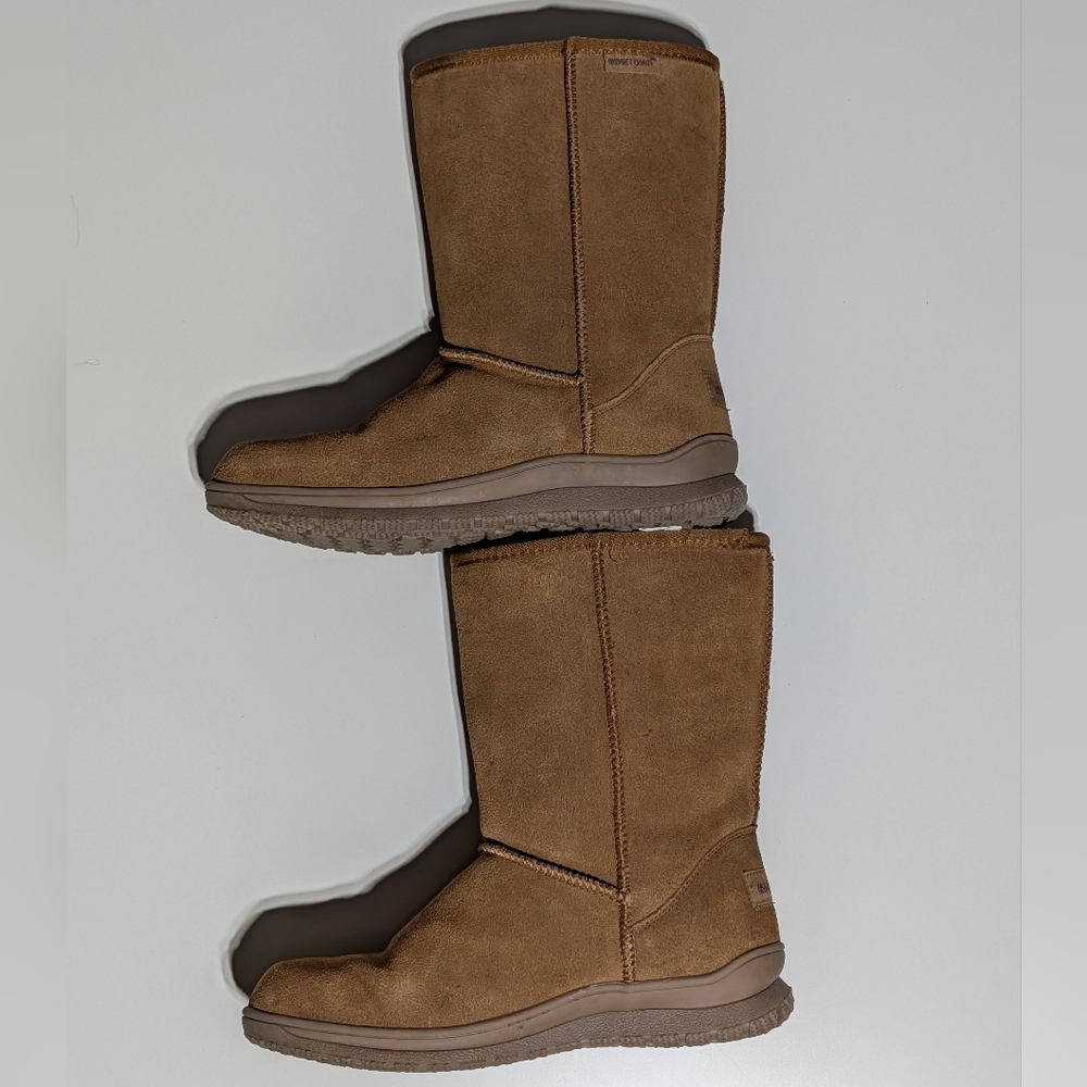 Minnetonka Suede Leather Faux Fur Short Boots Womens 9 Shearling Olympia Brown